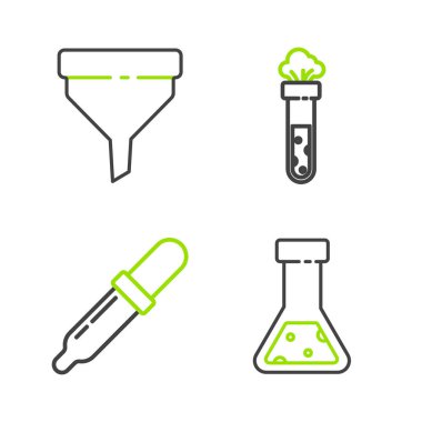 Test tüpü ve matara kimyasal Pipette ve Funnel veya filtre simgesini ayarlayın. Vektör.