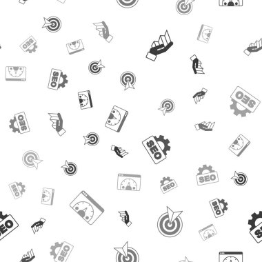 Pie grafiği bilgisini, hedefi, SEO optimizasyonunu ve web sitesi istatistiğini kusursuz desen üzerine ayarla. Vektör.