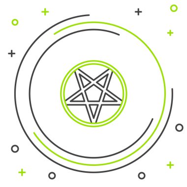 Beyaz arkaplanda izole edilmiş daire simgesinde çizgi pentagramı. Sihirli okült yıldız sembolü. Renkli taslak konsepti. Vektör.