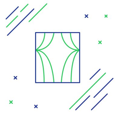 Line Circus perdesi beyaz arkaplanda izole edilmiş simgeyi kaldırır. Tiyatro ya da opera sahnesi için, konser açılışı ya da sinema galası için. Renkli taslak konsepti. Vektör.