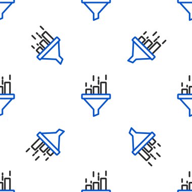 Çizgi Satış hunisi, pazarlama ve yeni başlayan iş simgesi grafiği ile beyaz arka planda izole edilmiş kusursuz desen. Bilgi şablonu. Renkli taslak konsepti. Vektör.