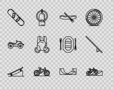 Bisiklet rampası, kaykay botu Snowboard Paraşüt Parkı ve sörf tahtası ikonu. Vektör.