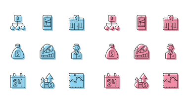 Calendar Finansal büyüme ve bozuk para zinciri teknolojisi Bitcoin Browser 'ı grafik pazarı grafikleri, Trader Money çanta ve mobil hisse senedi ikonu ile ayarla. Vektör.