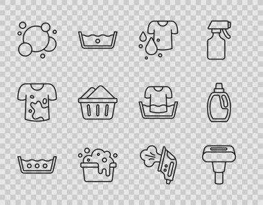 Temizlik malzemesi ikonu olarak da sabun köpüğü sabun köpüğü, elektrikli ütü ve şişe içeren 