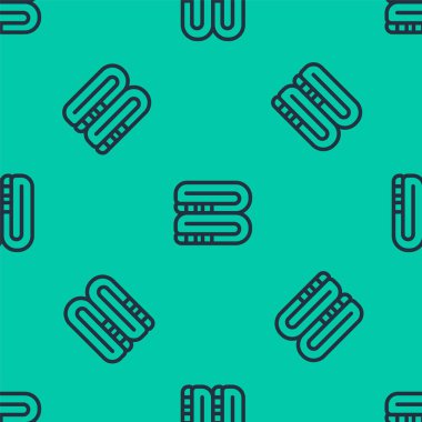 Mavi çizgi havlu yığını simgesi yeşil arkaplanda izole edilmiş pürüzsüz desen. Vektör.