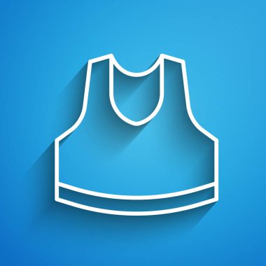 Beyaz Çizgili Undershirt simgesi mavi arkaplanda izole edildi. Uzun gölge. Vektör.