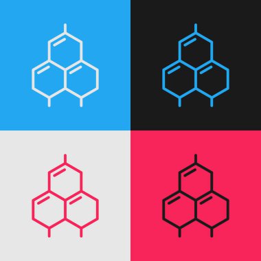 Pop Art Line Chemical formül ikonu renk arkaplanında izole edildi. Yenilikçi tıp, sağlık, araştırma ve bilim için soyut altıgen. Vektör.