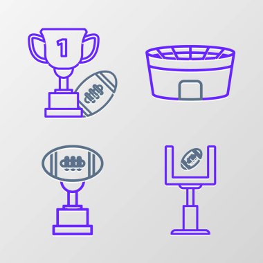 Amerikan futbolu kale direği ve futbol ödülü kupası futbol stadyumu ve ikonu. Vektör.