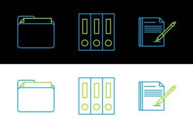Boş dizin, boş defter ve kalem döküman dizini ve ofis dizinlerini kağıt belge simgesi ile ayarla. Vektör.