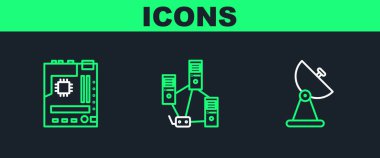 Radar Ana Kart ve Bilgisayar Ağı simgesini ayarla. Vektör.