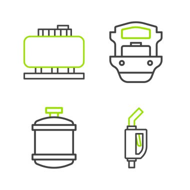 Benzin pompası, propan yakıt deposu, petrol tankeri ve depolama ikonu ayarlayın. Vektör.