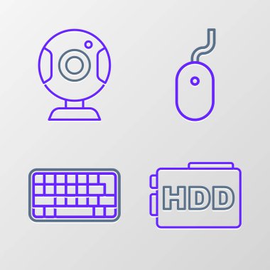 HDD Klavye Bilgisayar faresi ve Web kamera simgesini HDD sürücüsü olarak ayarla. Vektör.