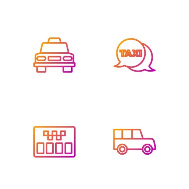 Hattı ayarla. Araba, taksimetre, araba ve telefon servisi. Renk simgeleri. Vektör.