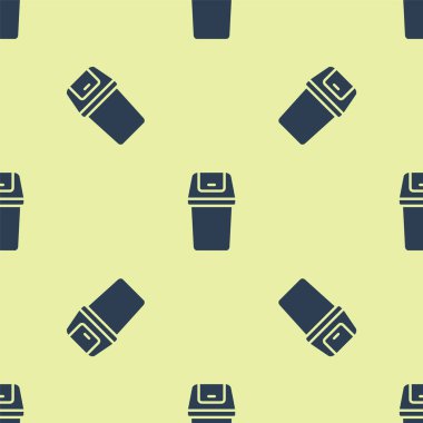 Mavi Çöp kutusu simgesi sarı arkaplandaki kusursuz deseni izole etti. Çöp kutusu tabelası. Sepet simgesini geri dönüştür. Ofis çöpü ikonu. Vektör.