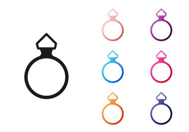 Siyah Elmas nişan yüzüğü ikonu beyaz arkaplanda izole edilmiş. Simgeleri renklendirin. Vektör.