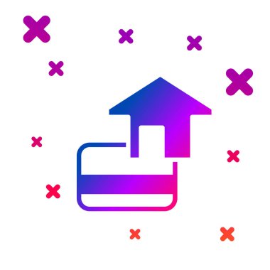 Renkli kredi kartı simgesi beyaz arkaplanda izole edildi. Çevrimiçi ödeme. Nakit çekilmesi. Finansal operasyonlar. Alışveriş tabelası. Kademeli rastgele dinamik şekiller. Vektör.