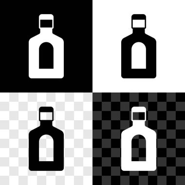 Siyah beyaz, şeffaf arkaplanda izole edilmiş şampuan ikonu seti. Vektör.