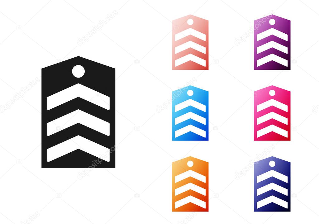 Black Chevron icon isolated on white background. Military badge sign. Set icons colorful. Vector.