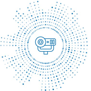 Mavi çizgi web kamera simgesi beyaz arkaplanda izole edildi. Sohbet kamerası. Web kamerası simgesi. Soyut çember rastgele noktalar. Vektör.