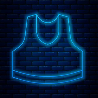 Parlayan neon çizgisi Undershirt simgesi tuğla duvar arkasında izole edildi. Vektör.