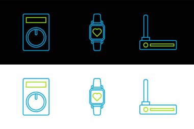 Hat yönlendirici ve kablosuz bağlantı sinyali uzaktan kumanda ve akıllı saat kalp atış hızı simgesini gösteriyor. Vektör.