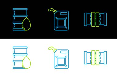 Benzin ikonu için sanayi hattı metalik borular, varil yağı ve teneke kutu ayarlayın. Vektör.