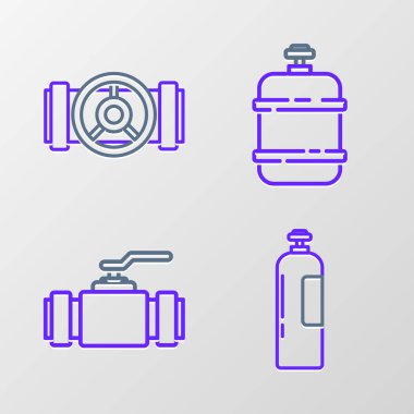 Endüstriyel gaz tankı endüstrisi metalik borular, propan ve ikon vanaları ayarlayın. Vektör.