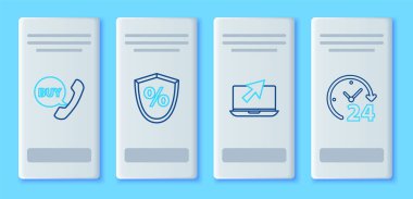 Satır Kredisi% Laptop ve imleç telefon konuşma balonunu Buy and Clock 24 saat simgesiyle ayarla. Vektör.