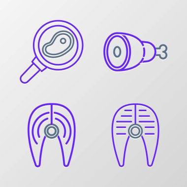 Balık bifteği budu ve ızgara tavada biftek. Vektör.