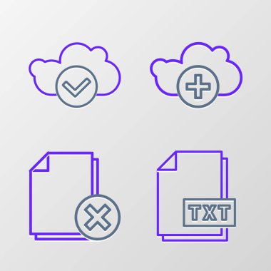 Satır TXT dosya belgesini Sil Bulut ve Bulut 'u işaretleme simgesi ile ekle. Vektör.