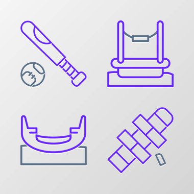 Hopscotch Boat 'un Bungee ve Baseball sopalarını top ikonuyla hizaya sokun. Vektör.