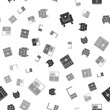 Koltuğu, büro masasını, gardırobu ve kütüphane kitaplığını kusursuz düzende ayarla. Vektör.