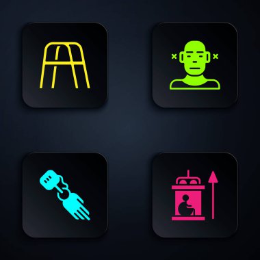 Asansörü engelliler, Walker, protez eller ve sağırlar için ayarla. Siyah kare düğme. Vektör.