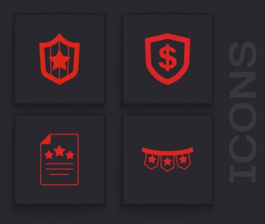 Bayrak, kalkan yıldızları, dolar ve bağımsızlık ikonu ile karnaval çelengi kurun. Vektör.