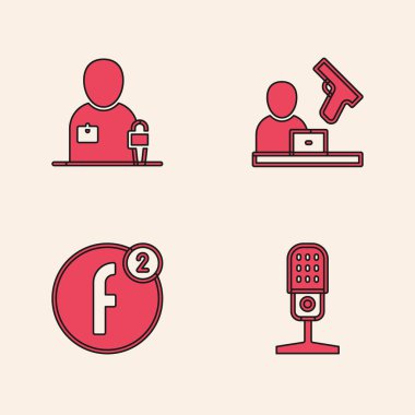 Mikrofon Gazetecisi Suç ve Hesap Simgesi Oluştur. Vektör.