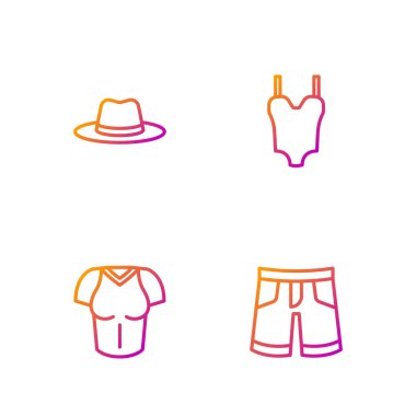 Kısa çizgi ya da pantolon tişörtlü adam şapkası ve mayo. Renk simgeleri. Vektör.