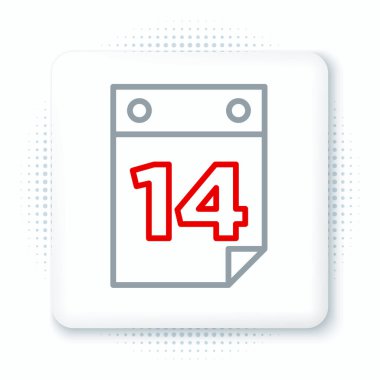 Beyaz arkaplanda 14 Şubat simgesine sahip çizgi takvimi izole edildi. Sevgililer Günü. Aşk sembolü. Renkli taslak konsepti. Vektör.