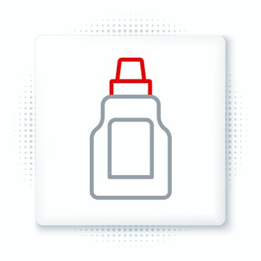 Çamaşır deterjanı, çamaşır suyu, bulaşık deterjanı ya da beyaz arka planda izole edilmiş başka bir temizlik malzemesi için çizgi plastik şişe. Renkli taslak konsepti. Vektör.