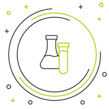 Çizgi Test tüpü ve kimyasal test ikonu beyaz arka planda izole edildi. Laboratuvar cam levhası. Renkli taslak konsepti. Vektör.