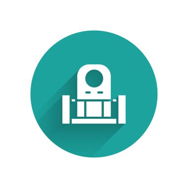 Mezar taşı ikonuna sahip beyaz mezar uzun gölgeli. Yeşil daire düğmesi. Vektör.