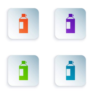 Beyaz arka planda izole edilmiş sprey boyalı krem. Tatlı süt ürünü. Süt ürünü ve tatlı sembol. Kare düğmelere renkli simgeleri yerleştir. Vektör.