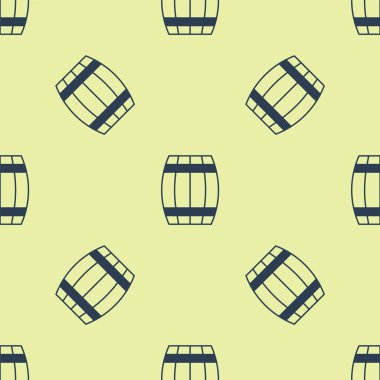 Mavi ahşap varil ikonu sarı arka planda izole edilmiş pürüzsüz desen. Alkol fıçısı, içki kabı, bira için tahta fıçı, viski, şarap. Vektör.