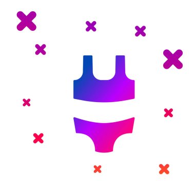 Renkli Summer plaj mayo ikonu beyaz arka planda izole edilmiş. Plaj kadını modası. Kademeli rastgele dinamik şekiller. Vektör.