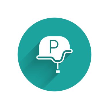 Beyaz Savaş muhabiri ikonu uzun gölgeli bir geçmişi var. Canlı haberler. Yeşil daire düğmesi. Vektör.