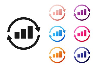 Siyah Grafik, çizelge, grafik, diyagram, bilgi, beyaz arkaplanda izole edilmiş turta grafik simgesi. Simgeleri renklendirin. Vektör.