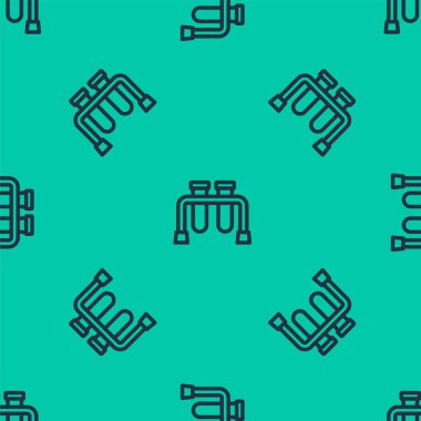 Mavi çizgi test tüpü ve matara kimyasal test ikonu yeşil arka planda izole edilmiş pürüzsüz desen. Laboratuvar cam levhası. Vektör.