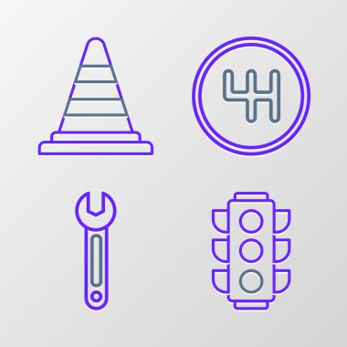 Hat trafik ışığı vites kolu ve koni simgesini ayarla. Vektör.