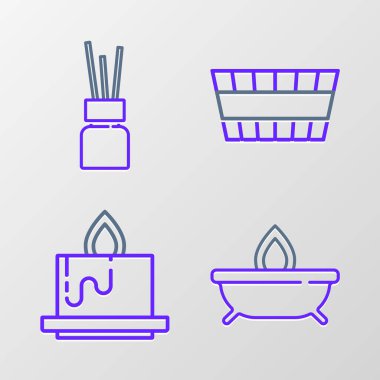 Aroma mumu sauna kovası ve dağıtıcı ikonu ayarla. Vektör.