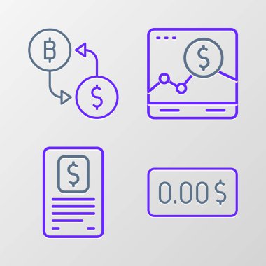 Sıfır numaralı hat maliyet maliyet finans raporunu büyüme grafiği ve kripto döviz simgesi olan web sitesine ayarla. Vektör.