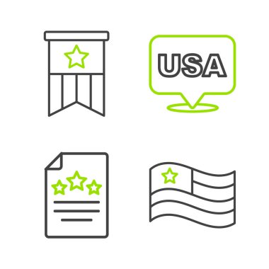 ABD 'nin Bağımsızlık Günü ve ikonu olarak Amerikan bayrağını dize getirin. Vektör.